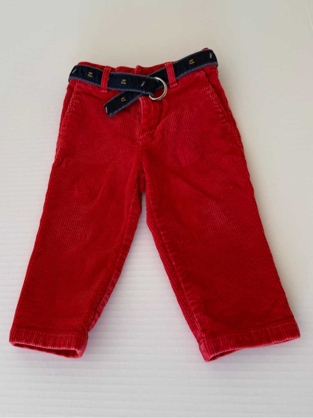 Ralph Lauren Baby Red Corduroy Pants Navy Belt 12M